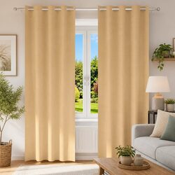 Blackout Curtains with Rings 2 pcs Beige 245 x 140 cm Window Drapes Home Decor