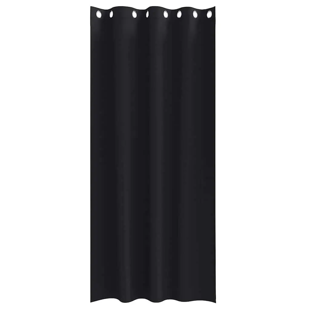 Blackout Curtains 2 pcs Hook and Ring System 245 x 140 cm Black Polyester Window Drapes