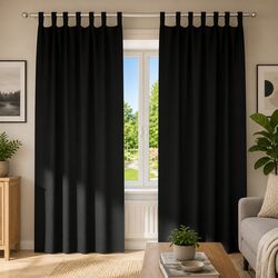 Blackout Curtains with Rings 2 pcs Black 245 x 140 cm Window Treatment Drapes