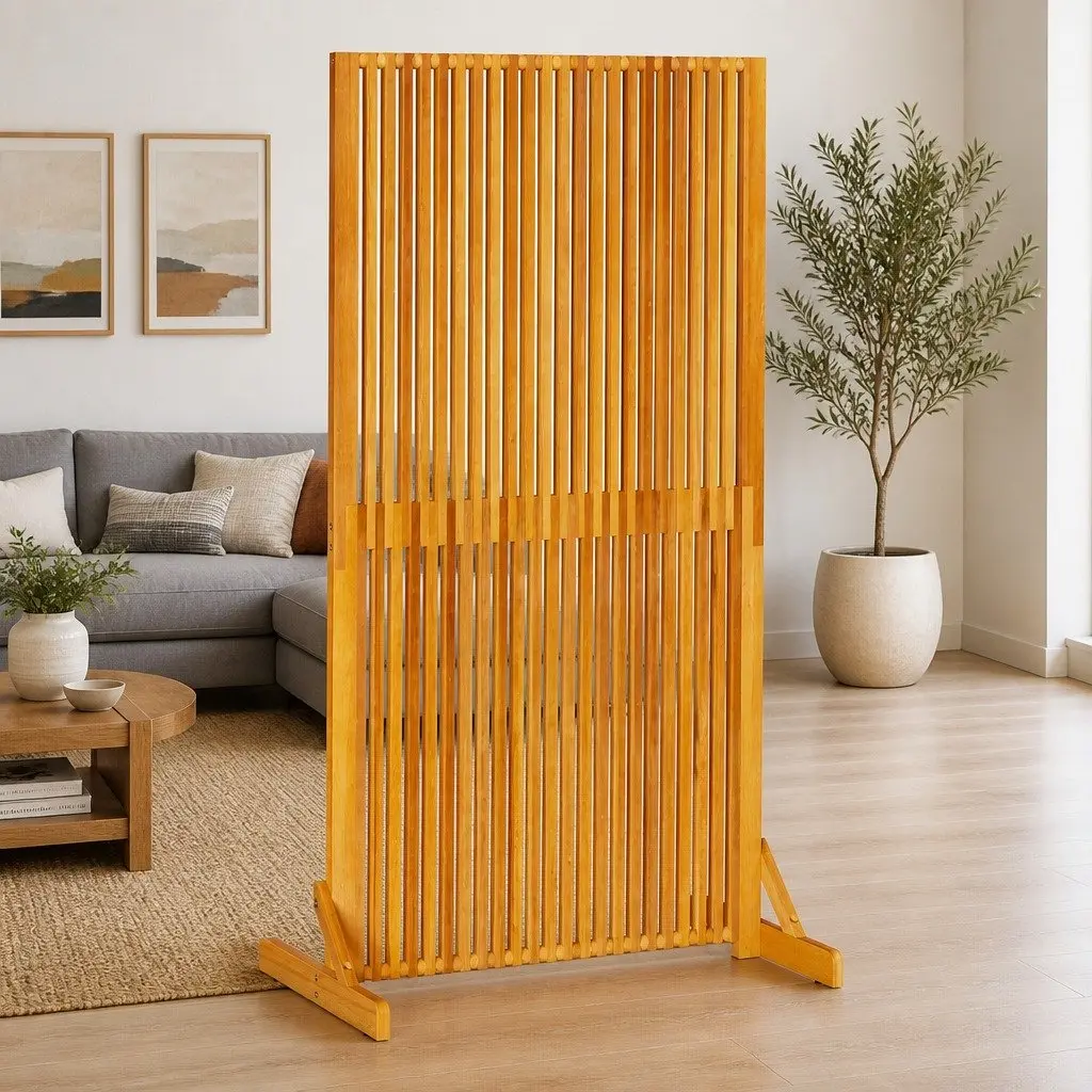 Folding Privacy Screen Room Divider Solid Acacia Wood Indoor Outdoor 150cm Brown