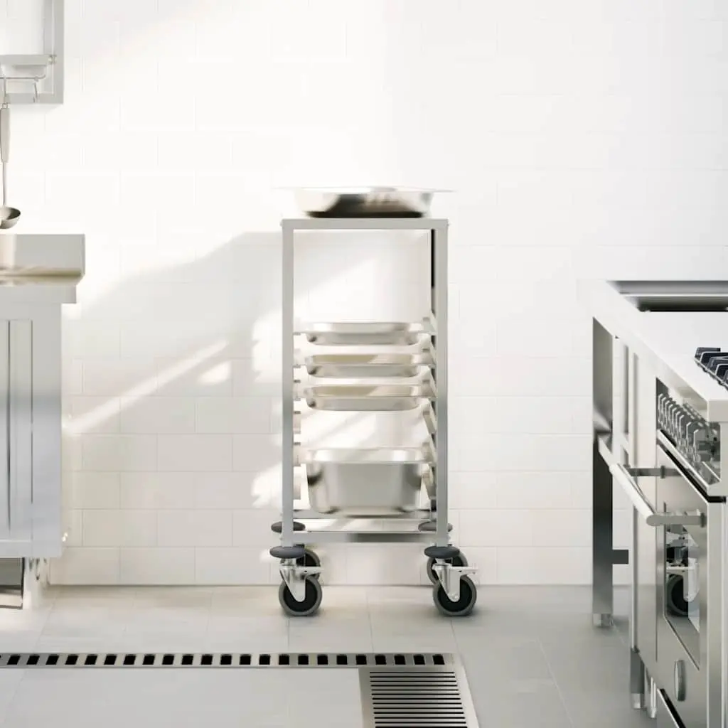 Stainless Steel Kitchen Trolley with 6 GN Container Slots 39x55x87 cm Silver