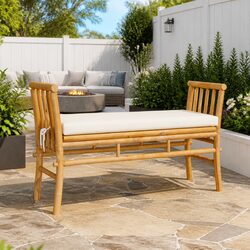Outdoor Garden Bench Bamboo Brown with Cushion Patio Seating 110x38x65cm