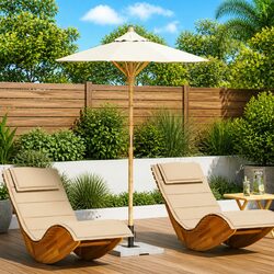 Garden Parasol Cream White Round Outdoor Shade Patio Umbrella Bamboo Frame