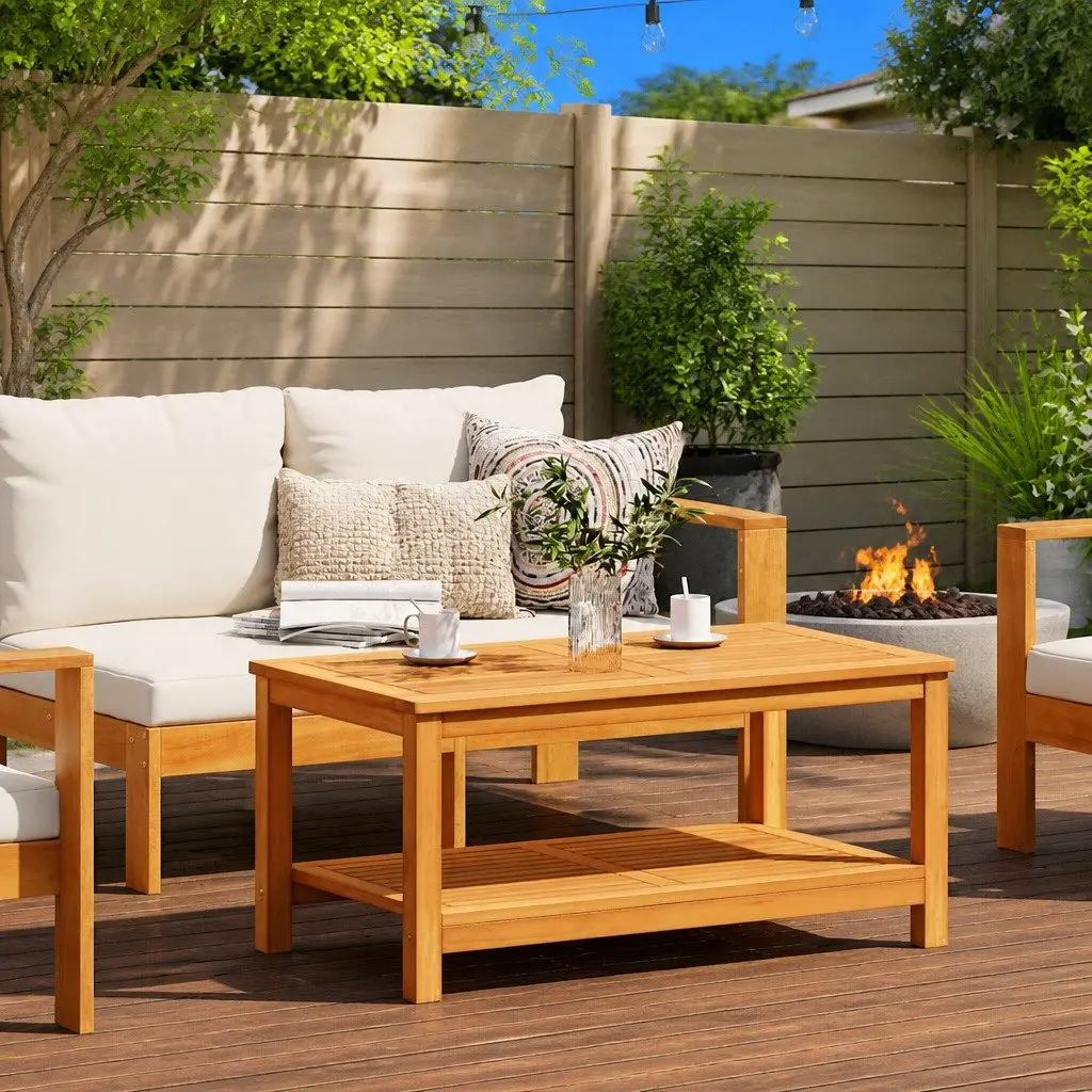 Solid Acacia Wood Side Table 90x50x45cm Garden Patio Accent Rustic Brown