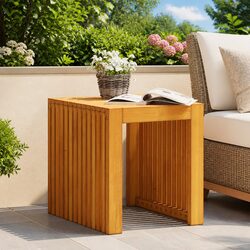 Solid Teak Wood Side Table Outdoor Garden Patio Furniture Brown 43x36x40cm