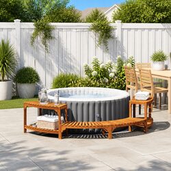 Hot Tub Surround Half-Round Acacia Wood Brown Outdoor Spa Deck 252x112x55.5cm
