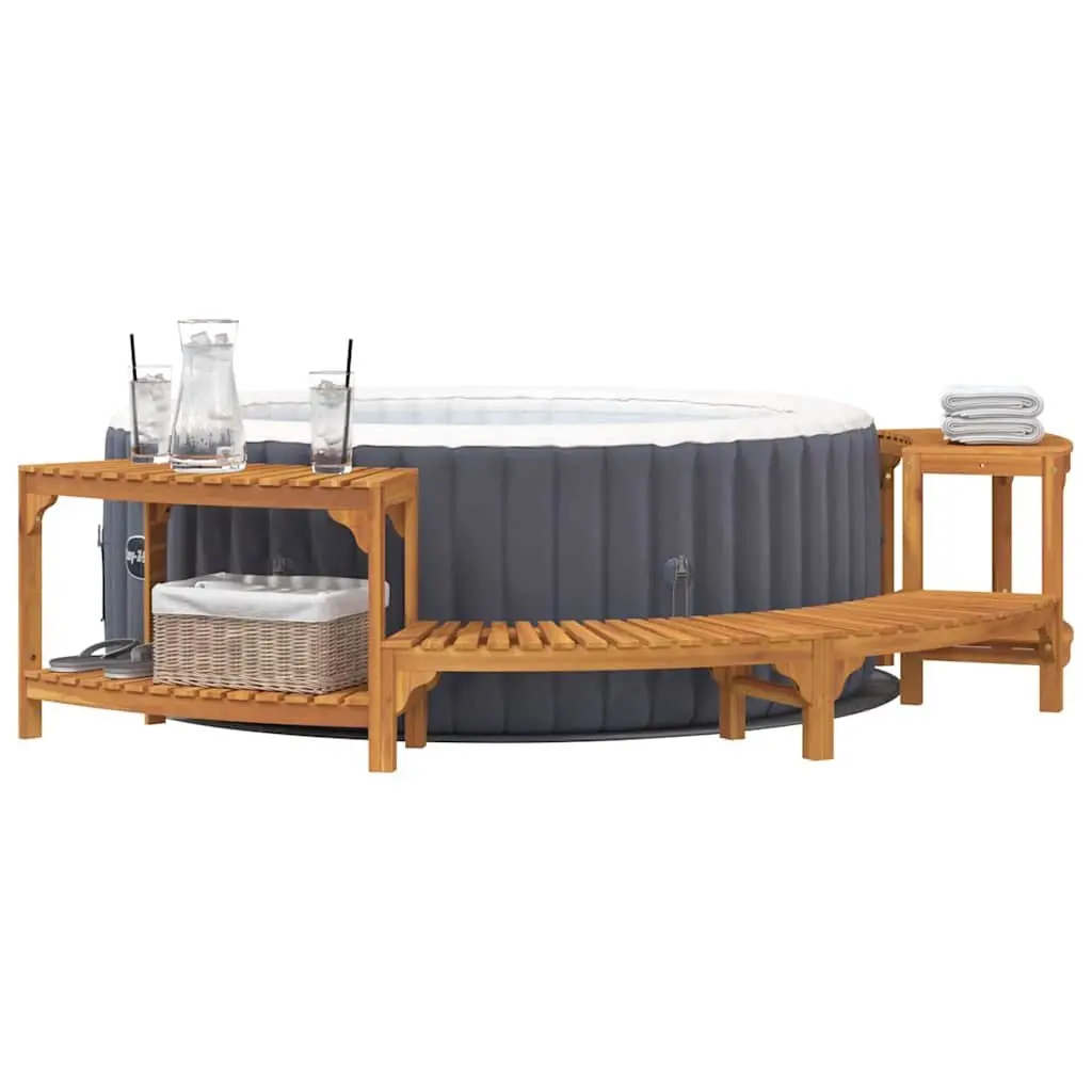 Hot Tub Surround Half-Round Acacia Wood Outdoor Spa Deck 272 x 120 x 55.5 cm Brown