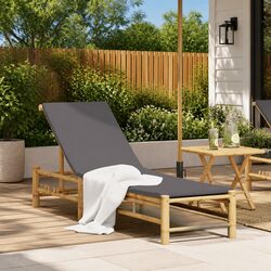Sun Lounger Outdoor Garden Patio Chair Bamboo Adjustable Backrest Cushion Seat