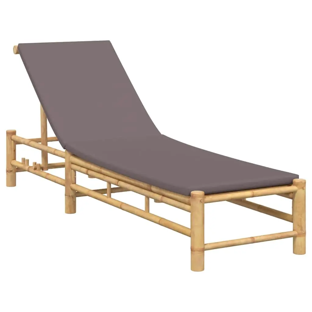 Sun Lounger Bamboo Adjustable Backrest Cushion Outdoor Garden Patio Chair Brown