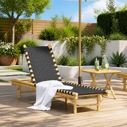 Sun Lounger Bamboo Frame Adjustable Backrest Garden Patio Relaxing Lounging