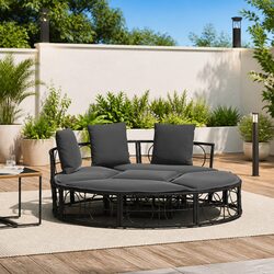 Outdoor Lounge Bed Modular Garden Furniture Black Poly Rattan Cushions Island