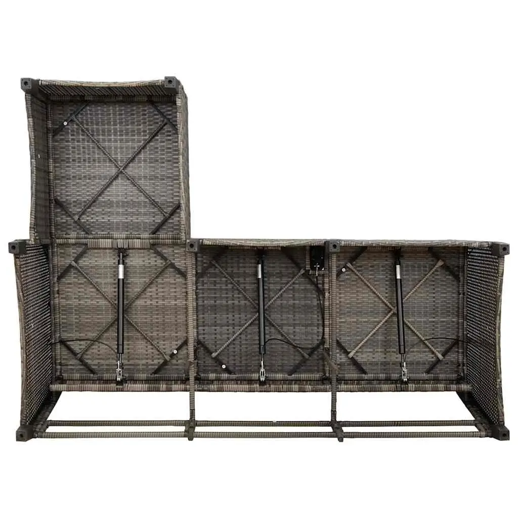 L-Shaped Garden Sofa Reclining Adjustable Backrest Grey PE Rattan Outdoor Seating