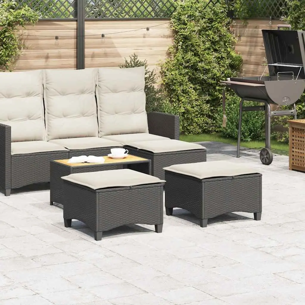 Garden Stools Outdoor Foot Rests Poly Rattan with Cushions 2 pcs Black