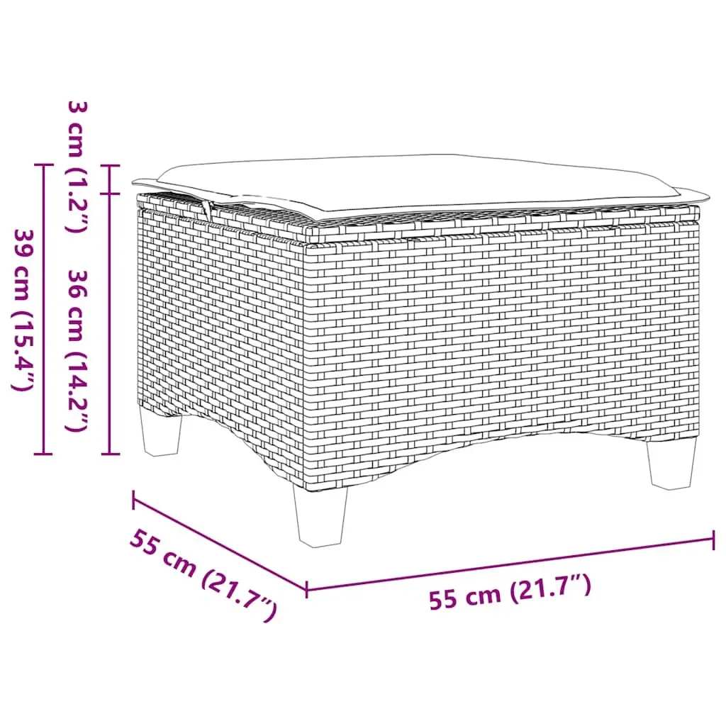 Garden Stools Outdoor Foot Rests Poly Rattan with Cushions 2 pcs Black