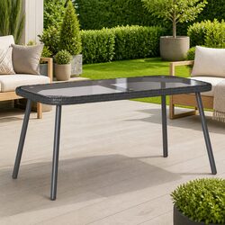 Outdoor Coffee Table Black Poly Rattan Garden Terrace Furniture with Glass Top