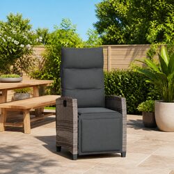 Reclining Garden Chair Outdoor Armchair with Foldable Side Table Grey
