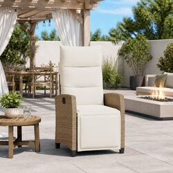 Outdoor Reclining Garden Chair with Side Table Beige Poly Rattan Adjustable