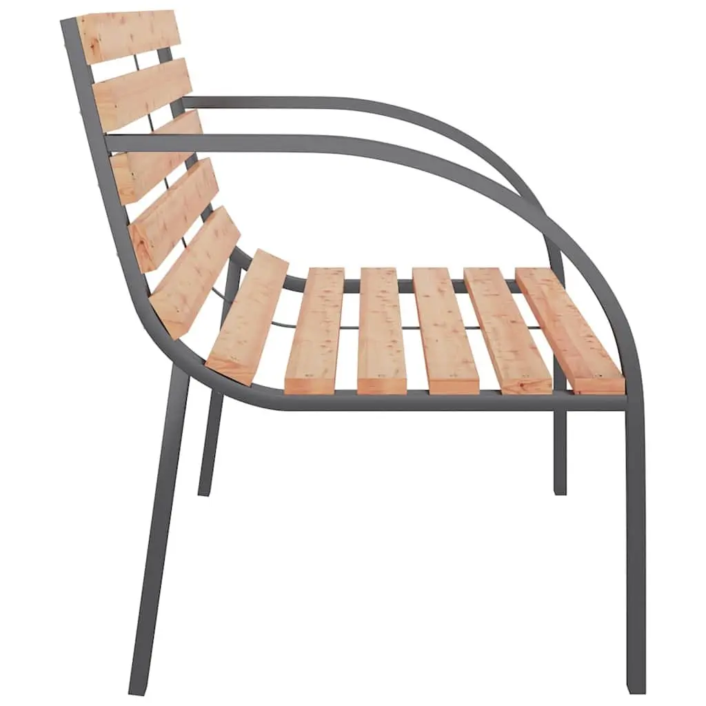 Garden Bench Wooden Slats Iron Frame 120cm Brown Curved Armrests