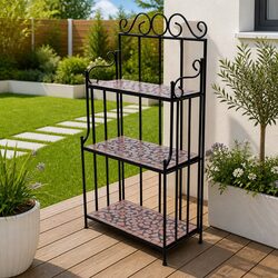 Plant Stand Mosaic 3-Layer Ceramic Curved Iron Garden Balcony Terrace Display