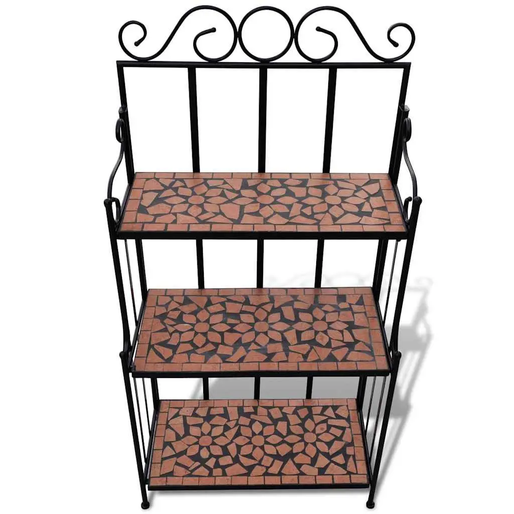 Plant Stand Mosaic 3-Layer Ceramic Black Curved Iron Garden Balcony Terrace Display