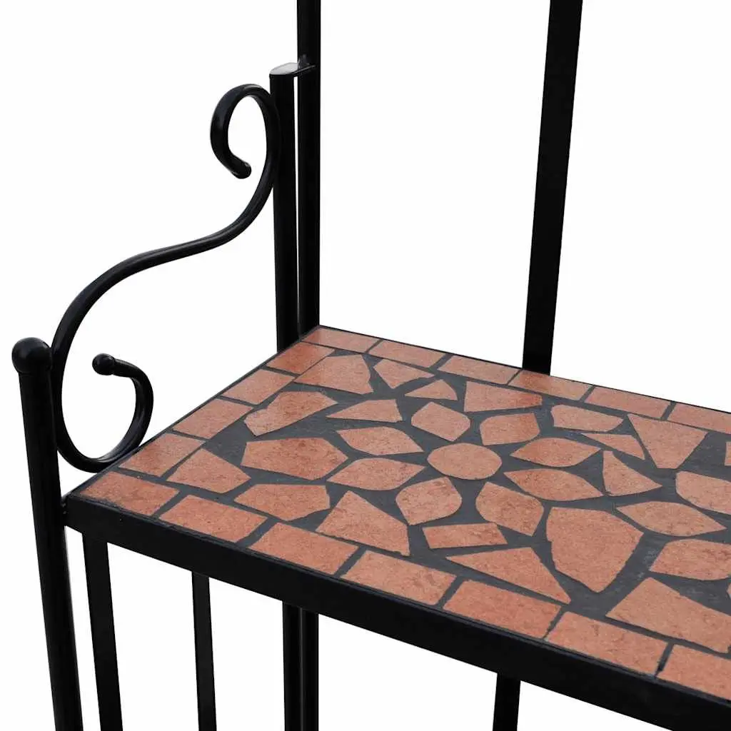Plant Stand Mosaic 3-Layer Ceramic Black Curved Iron Garden Balcony Terrace Display