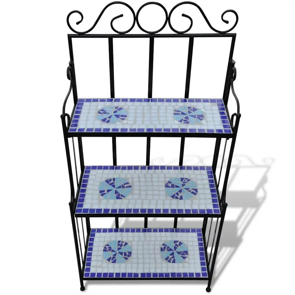 Plant Stand 3-Tier Mosaic Ceramic Display Rack Blue White