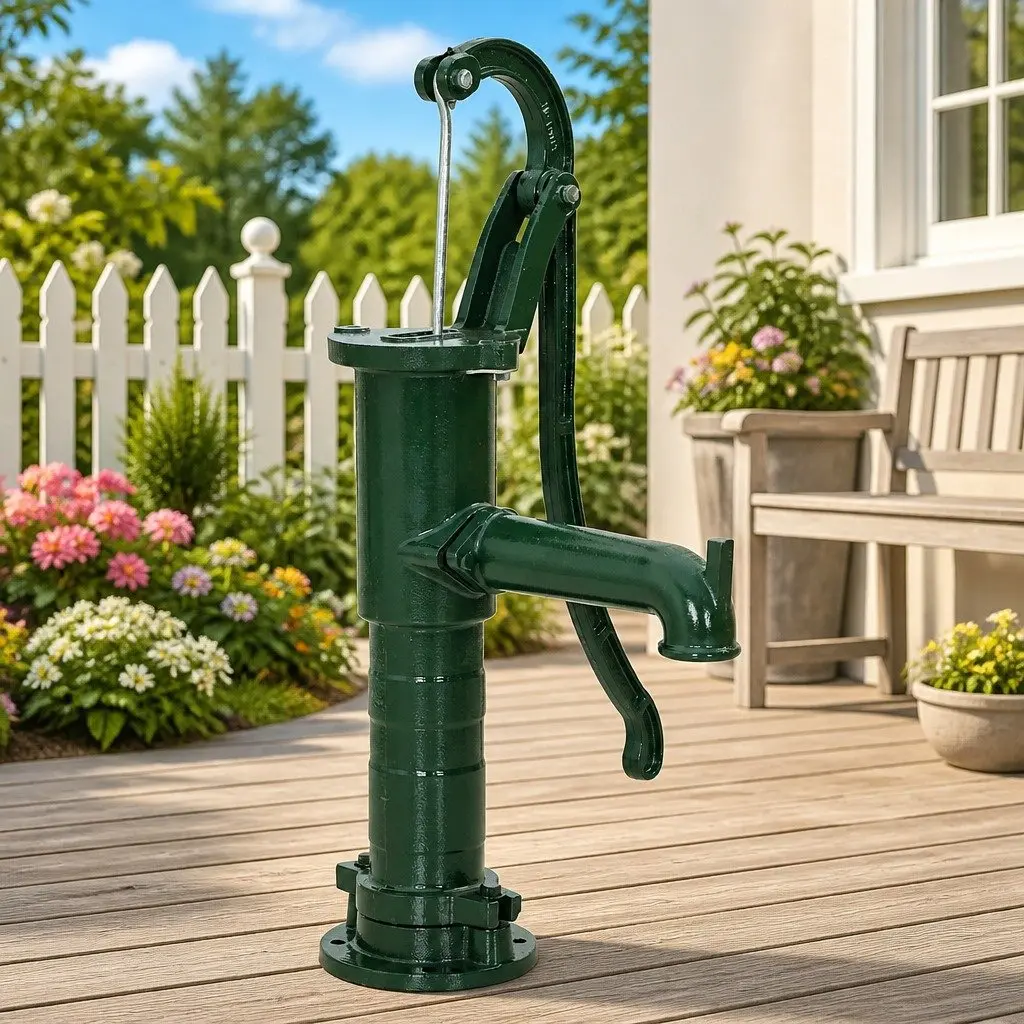 Manual Hand Water Pump Cast Iron Garden Pump 6 Metres Deep Green