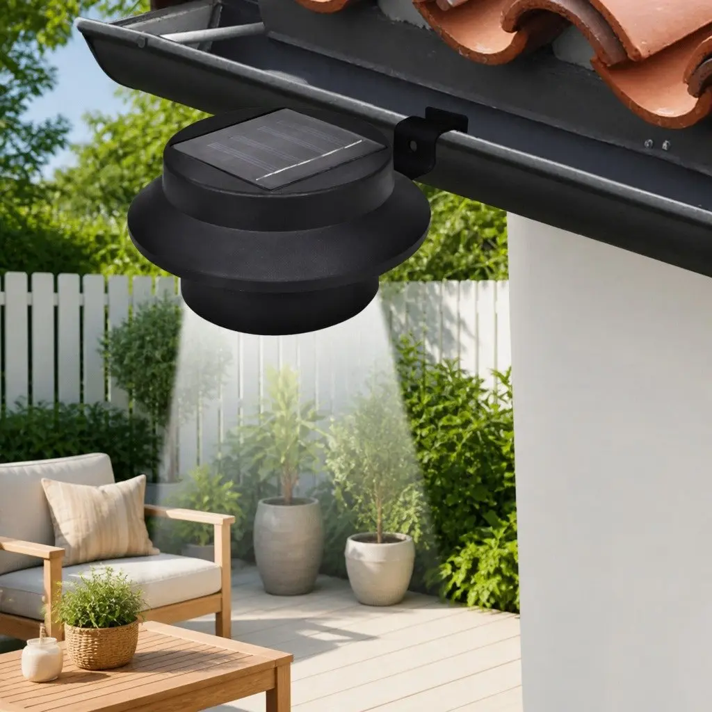 Solar Fence Light Set LED Outdoor Black Automatic Dusk to Dawn 6 Piece
