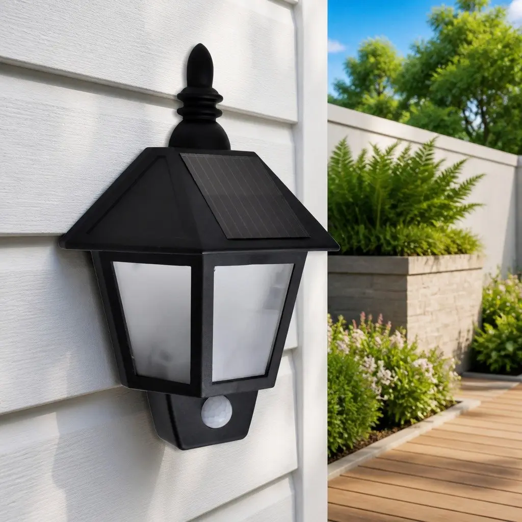 Solar Wall Lamp Motion Sensor Black Outdoor Garden Patio Decorative Lighting