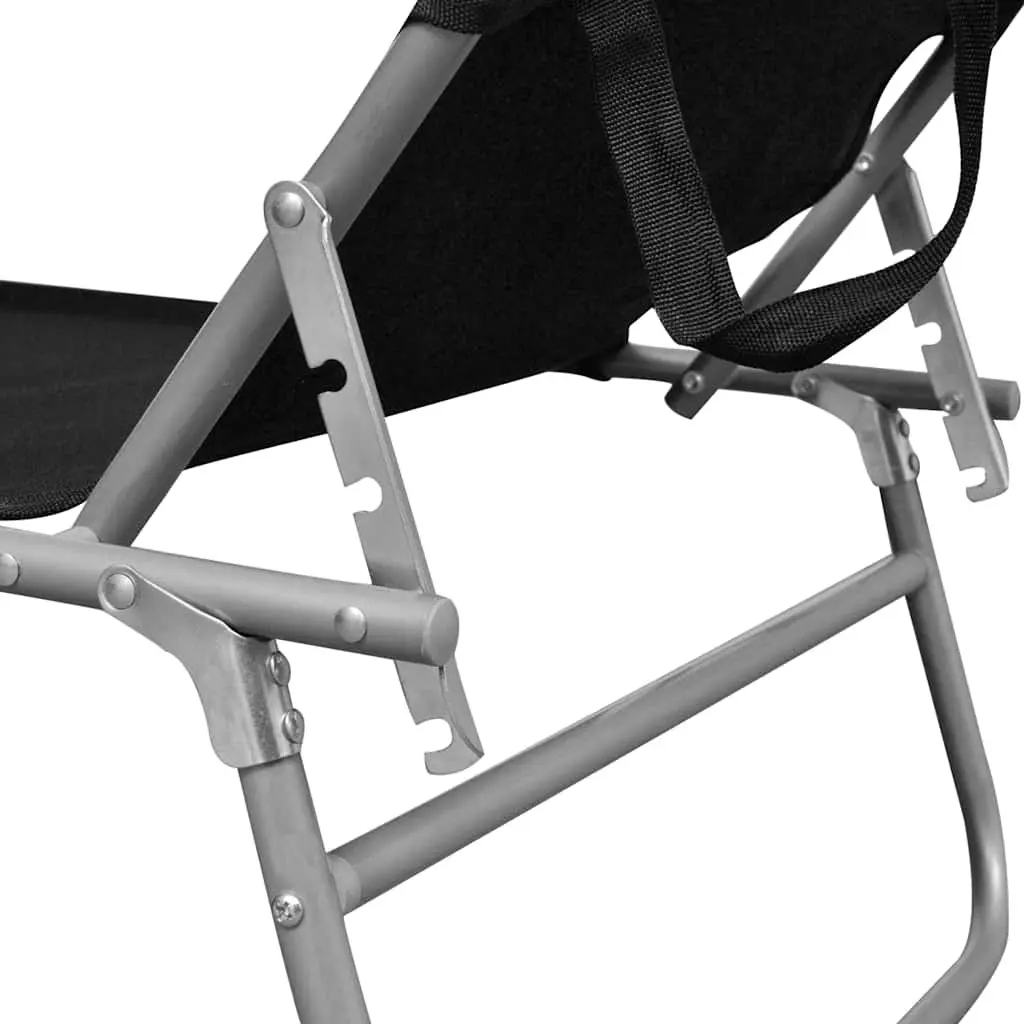 Sun Lounger Adjustable Backrest Folding Canopy Outdoor Sunbed Steel Black