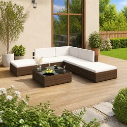 6 Piece Garden Lounge Set Poly Rattan Brown Outdoor Furniture Patio Seating