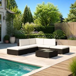 Garden Lounge Set 6 Piece Poly Rattan Outdoor Furniture Patio Sofa with Cushions