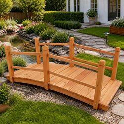 Garden Bridge 140cm Outdoor Wooden Decorative Structure with Double Handrails