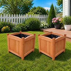 Wooden Raised Garden Bed Planter Set of 2 Outdoor Pots Terrace Patio Flowers