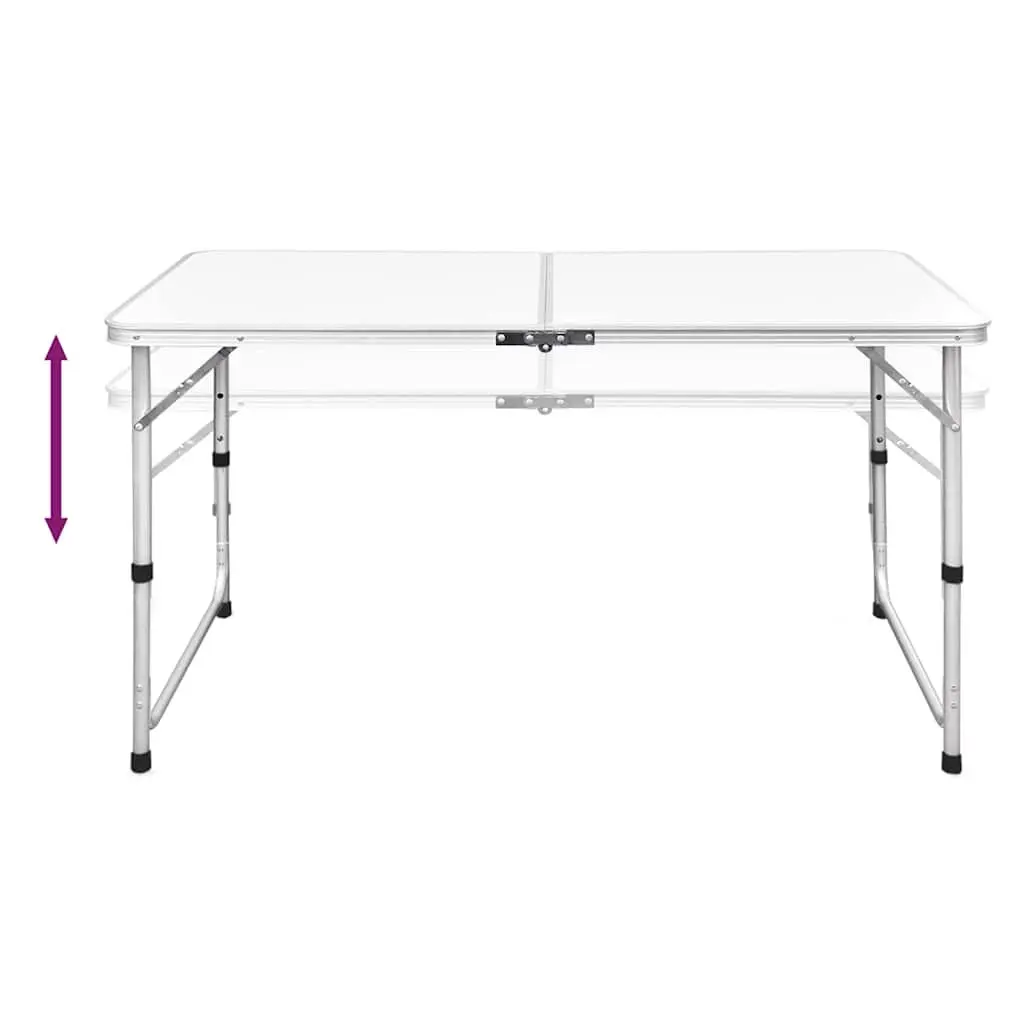 Foldable Camping Table Height Adjustable Metal Frame MDF Top 120 x 60 cm White