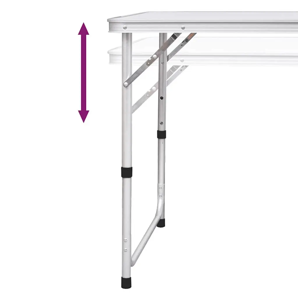 Foldable Camping Table Height Adjustable Metal Frame MDF Top 120 x 60 cm White