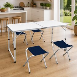 Foldable Camping Table Set 4 Stools Height Adjustable Portable Outdoor Picnic