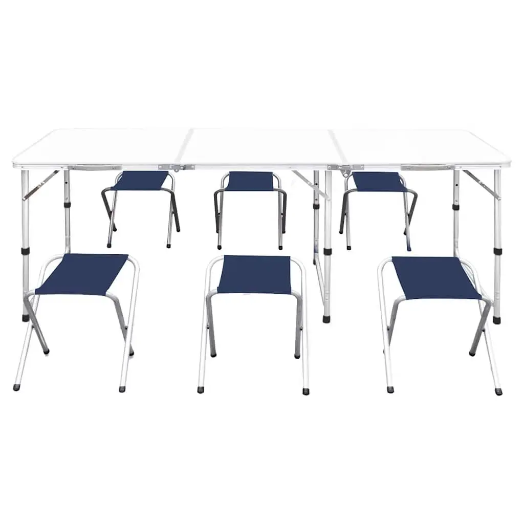 Foldable Camping Table Set with 6 Stools Height Adjustable Outdoor Picnic Garden