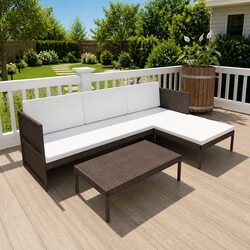 3 Piece Outdoor Lounge Set Garden Patio Furniture with Cushions Poly Rattan