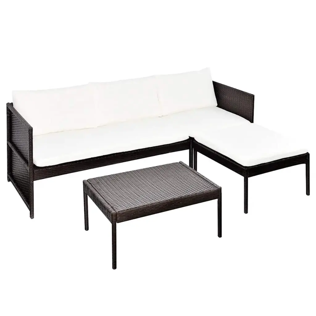 3 Piece Outdoor Lounge Set Weather-resistant PE Rattan Brown