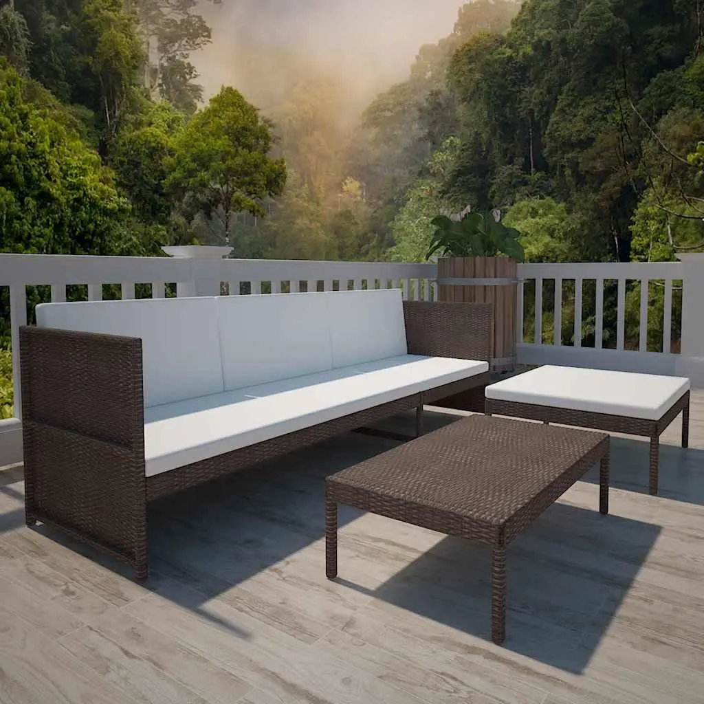 3 Piece Outdoor Lounge Set Weather-resistant PE Rattan Brown