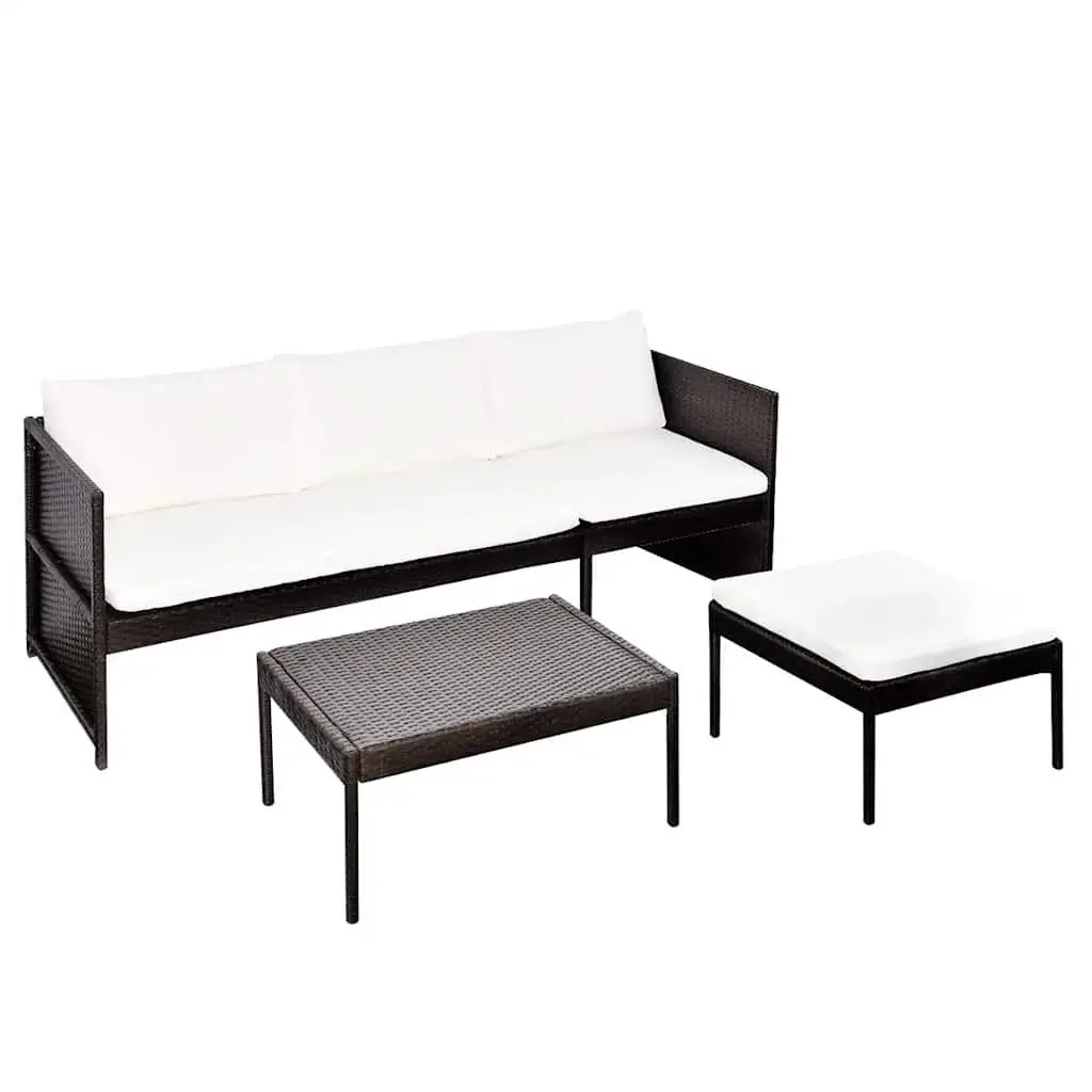3 Piece Outdoor Lounge Set Weather-resistant PE Rattan Brown