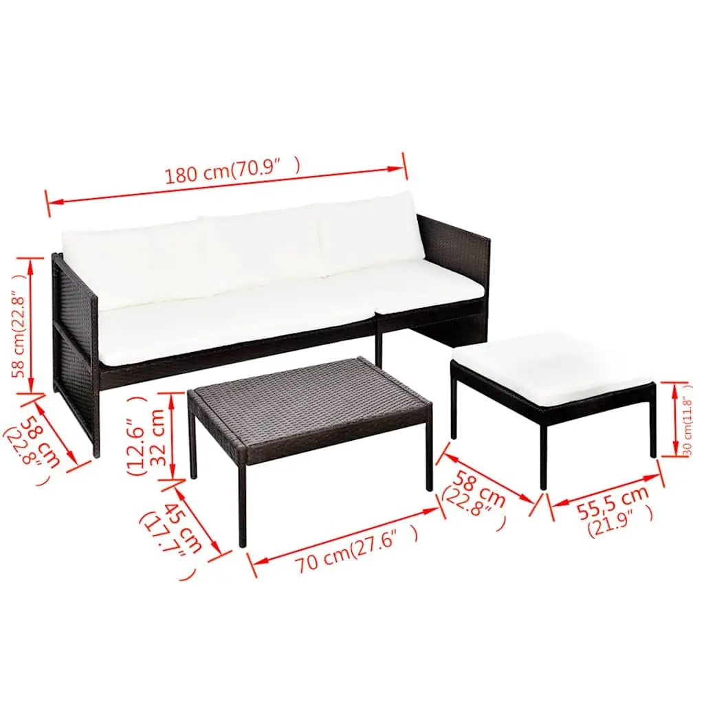 3 Piece Outdoor Lounge Set Weather-resistant PE Rattan Brown