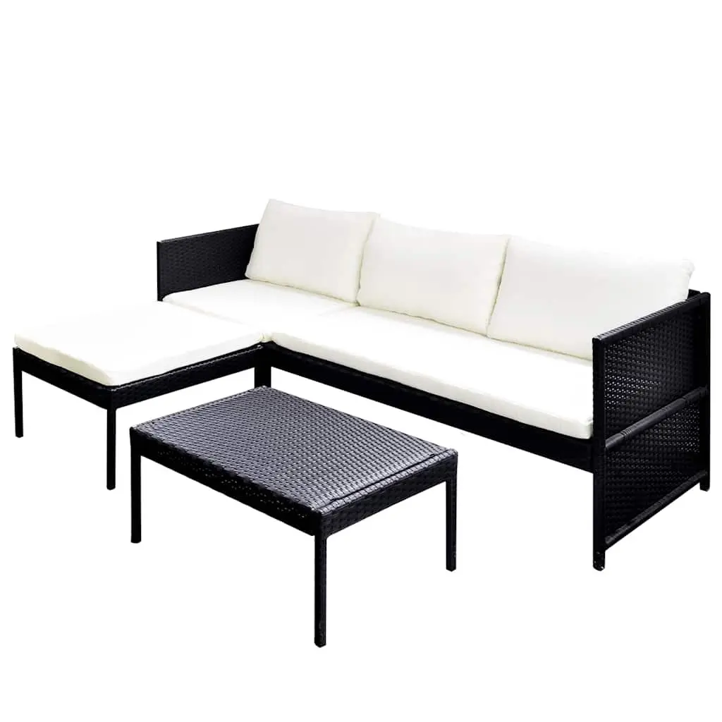 3 Piece Outdoor Lounge Set Garden Patio Furniture Poly Rattan with Cushions