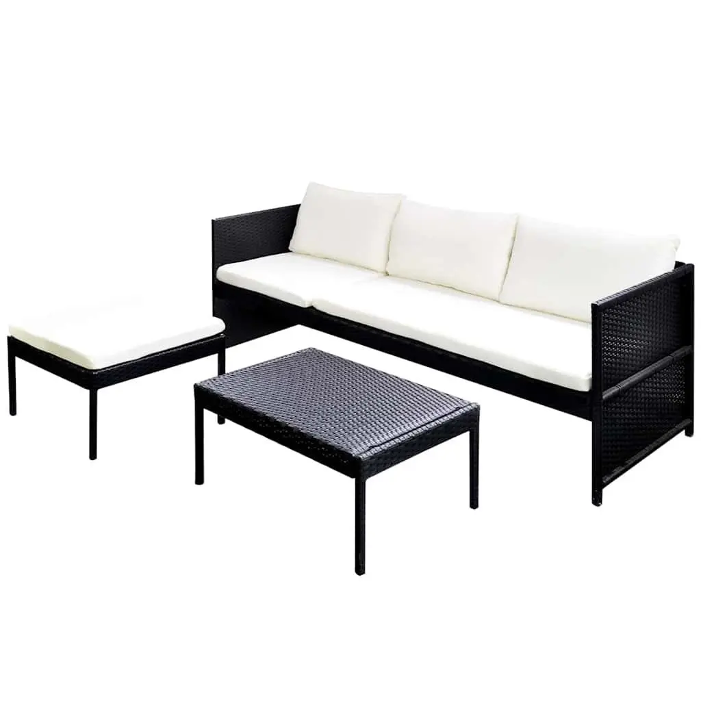 3 Piece Outdoor Lounge Set Garden Patio Furniture Poly Rattan with Cushions