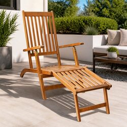 Outdoor Sun Lounger Deck Chair with Footrest 5-Position Acacia Wood Garden