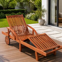 Sun Lounger Outdoor Garden Lounger Adjustable Backrest Wheels Patio Recliner