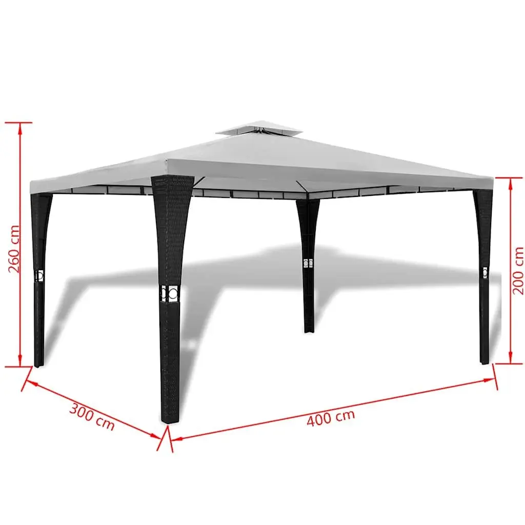 Gazebo Poly Rattan Outdoor Garden Canopy 3x4m Cream White Roof