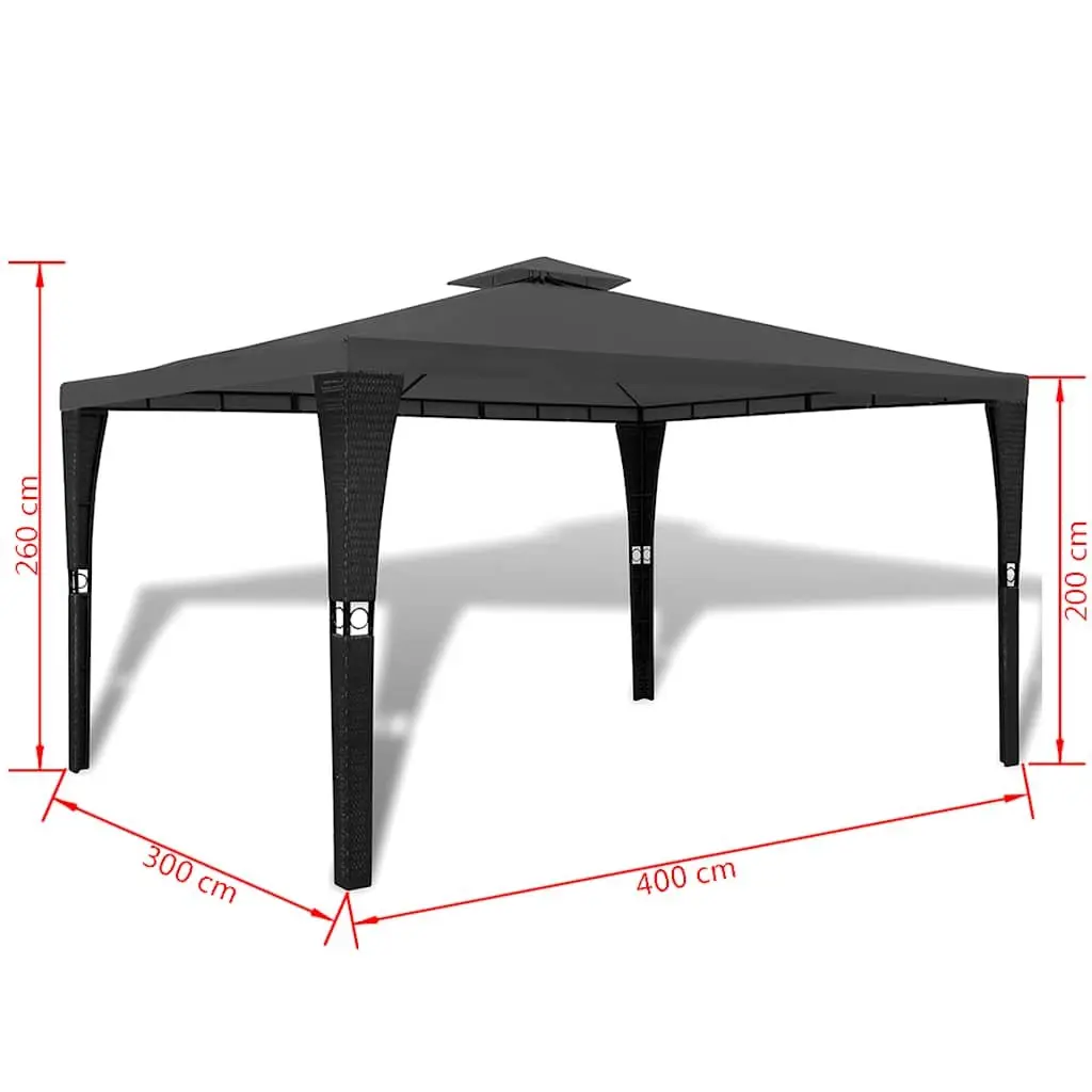 Outdoor Garden Gazebo 3x4m Poly Rattan Wicker Canopy Sunshade Pavilion Grey Roof
