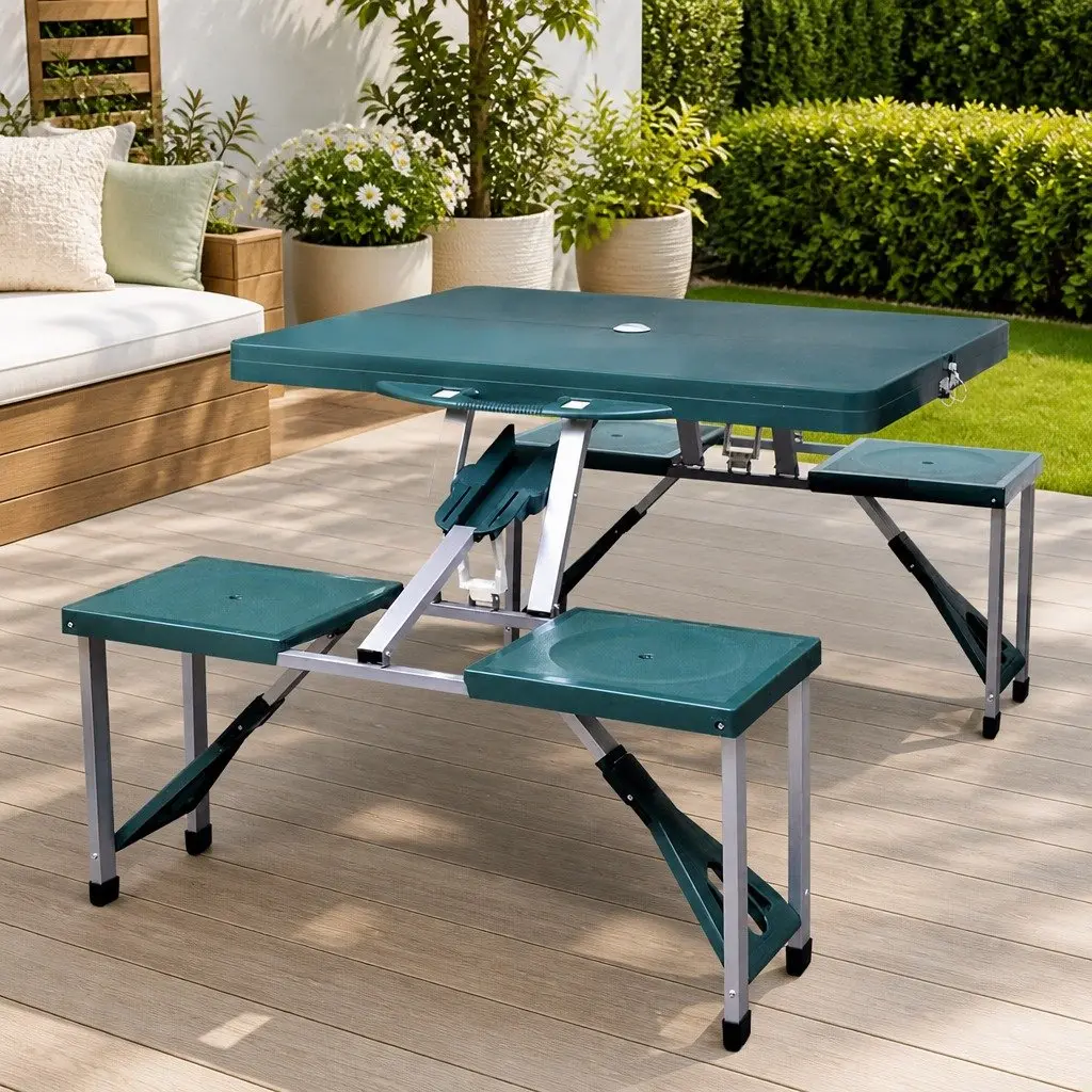 Foldable Camping Table Set with 4 Stools Portable Outdoor Picnic Garden Patio